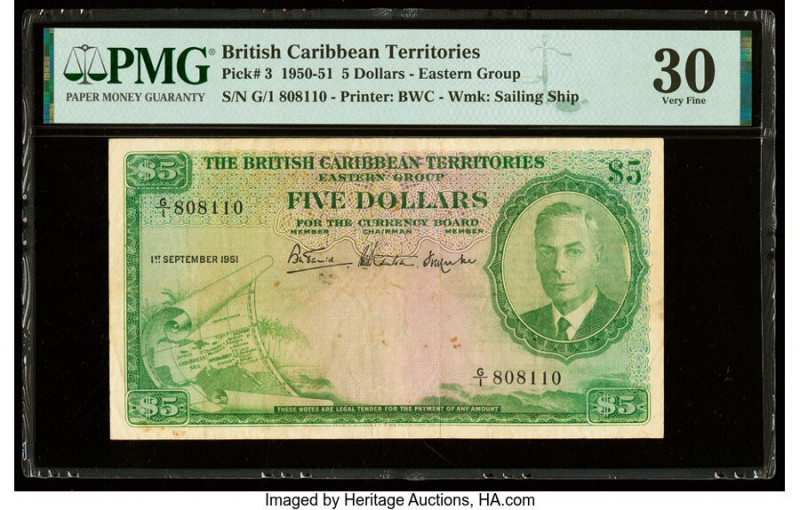 British Caribbean Territories Currency Board 5 Dollars 1.9.1951 Pick 3 PMG Very ...