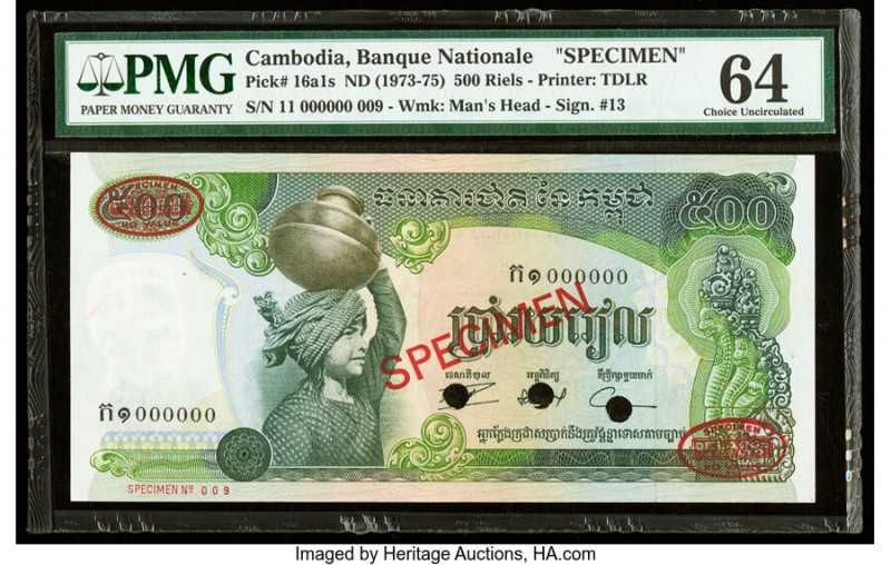 Cambodia Banque Nationale du Cambodge 500 Riels ND (1973-75) Pick 16a1s Specimen...