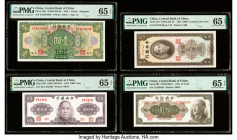 China Central Bank of China 1 Dollar; 1000; 10 Yuan; 2000 Customs Gold Units 1928; 1945 (2); 1947 Pick 195c; 290; 343; 390 Four Examples PMG Gem Uncir...