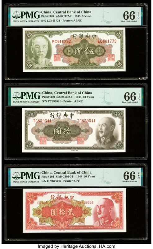 China Central Bank of China 5; 10; 20 Yuan 1945 (2); 1948 Pick 388; 390; 401 Thr...
