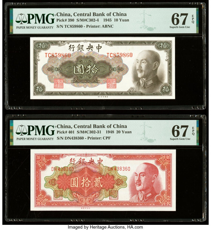 China Central Bank of China 10; 20 Yuan 1945; 1948 Pick 390; 401 Two Examples PM...