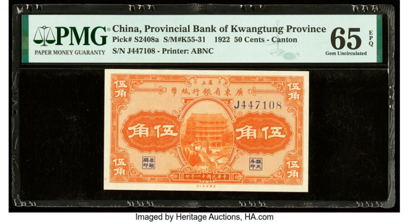 China Provincial Bank of Kwangtung Province, Canton 50 Cents 1.1.1922 Pick S2408...