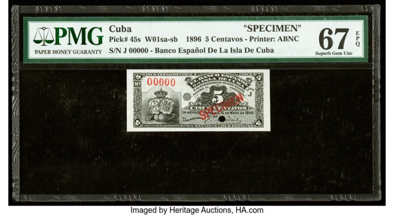 Cuba Banco Espanol De La Isla De Cuba 5 Centavos 15.5.1896 Pick 45s Specimen PMG...
