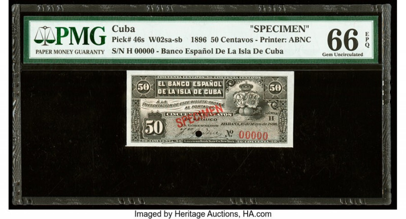 Cuba Banco Espanol De La Isla De Cuba 50 Centavos 15.5.1896 Pick 46s Specimen PM...