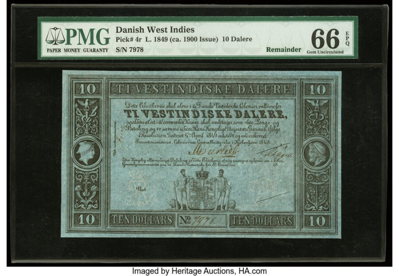 Danish West Indies State Treasury 10 Dalere 4.4.1849 Pick 4r Remainder PMG Gem U...