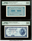 Denmark National Bank 5 Kroner 1949 Pick 35f PMG About Uncirculated 55 EPQ; Hungary Hungarian National Bank 100,000,000 B.-Pengo 3.6.1946 Pick 136 PMG...