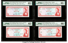 East Caribbean States Currency Authority 1 Dollar ND (1965) Pick 13d; 13f; 13h; 13k Four Examples PMG Gem Uncirculated 65 EPQ (3); Gem Uncirculated 66...