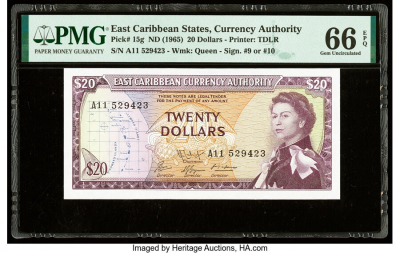 East Caribbean States Currency Authority 20 Dollars ND (1965) Pick 15g PMG Gem U...