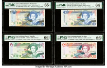 East Caribbean States Central Bank 10 (2); 5; 20 Dollars ND (1993); ND (1994) (3) Pick 27m; 31u; 32k; 33k Four Examples PMG Gem Uncirculated 65 EPQ; G...