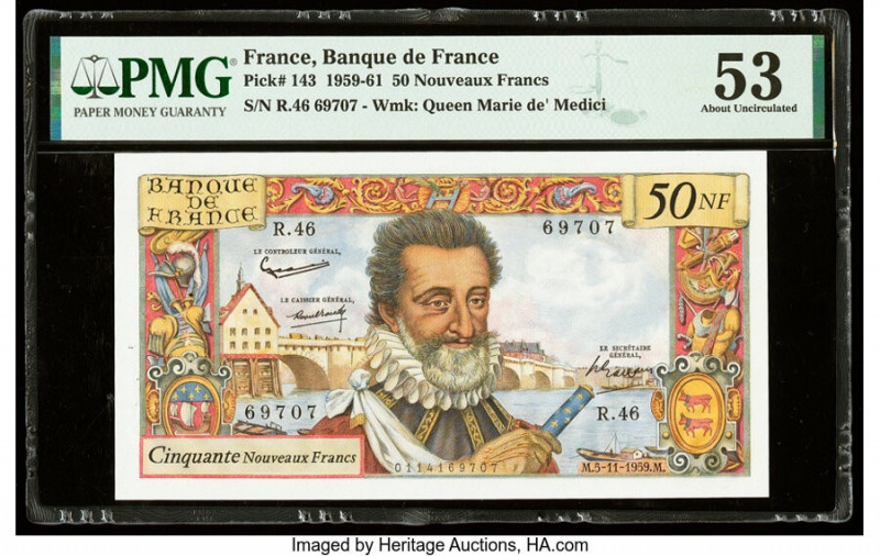 France Banque de France 50 Nouveaux Francs 5.11.1959 Pick 143 PMG About Uncircul...