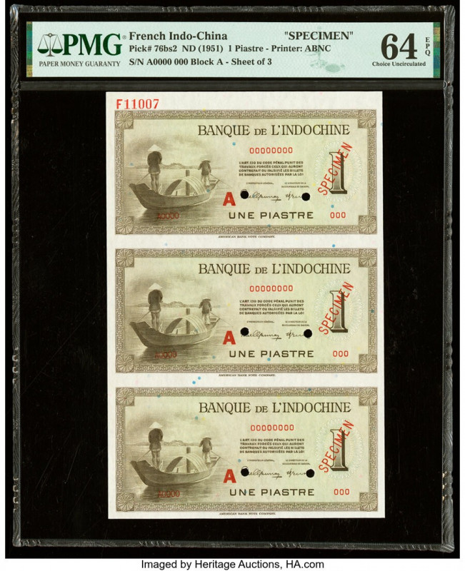 French Indochina Banque de l'Indo-Chine 1 Piastre ND (1945-51) Pick 76bs2 Sheet ...
