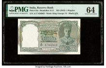 India Reserve Bank of India 5 Rupees ND (1943) Pick 23a Jhun4.4.1 PMG Choice Uncirculated 64. Staple holes at issue and minor rust noted on this examp...