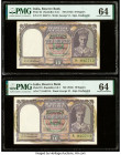 India Reserve Bank of India 10 Rupees ND (1943) Pick 24 Jhun4.6.1 Two Consecutive Examples PMG Choice Uncirculated 64 (2). Staple holes at issue.

HID...