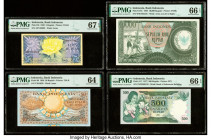 Indonesia Bank Indonesia 5; 50; 10,000; 500 Rupiah 1.1.1959 (2); 1964; 1977 Pick 65; 68; 101b; 117 Four Examples PMG Superb Gem Unc 67 EPQ; Choice Unc...