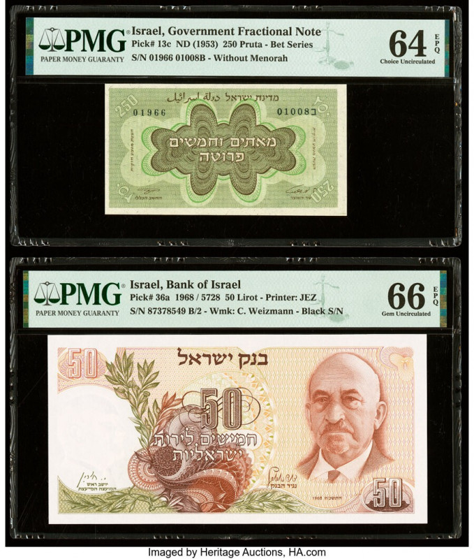 Israel Israel Government; Bank of Israel 250 Pruta; 50 Lirot ND (1953); 1968 Pic...