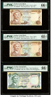 Jordan Central Bank of Jordan 1/2 (2); 1 (2); 5 Dinars ND (1975-92) Pick 17c; 17e; 18b; 18f; 19d Five Examples PMG Gem Uncirculated 66 EPQ (2); Gem Un...