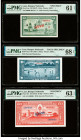 Lao Banque Nationale du Laos 1; 10; 50 Kip ND (1957) Pick 1as; 3as2; 5s1 Three Specimen PMG Uncirculated 61 Net; Superb Gem Unc 68 EPQ; Choice Uncircu...