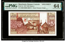 Mauritania Banque Centrale de Mauritanie 200 Ouguiya 20.6.1973 Pick 2s Specimen PMG Choice Uncirculated 64 EPQ. Red Specimen overprints are present on...