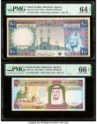 Saudi Arabia Saudi Arabian Monetary Agency 100 Riyals ND (1976); ND (1984) Pick 20; 25c Two Examples PMG Choice Uncirculated 64 EPQ; Gem Uncirculated ...
