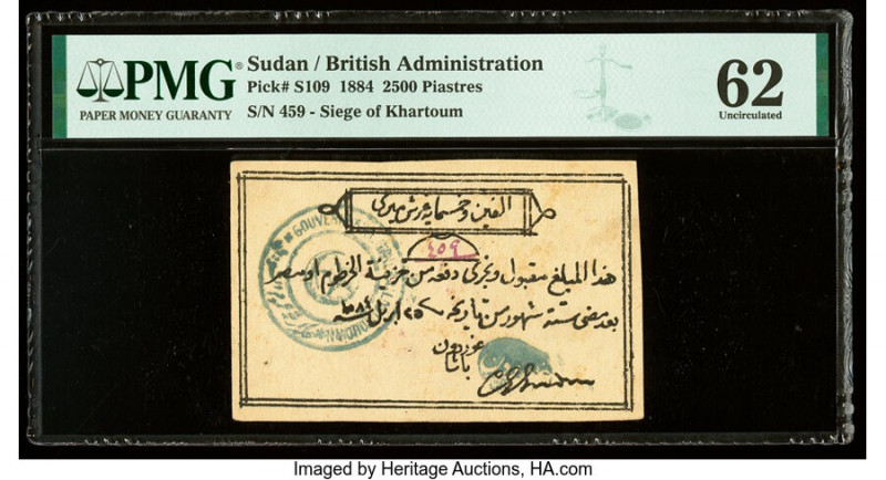 Sudan Siege of Khartoum 2500 Piastres 1884 Pick S109 PMG Uncirculated 62. Minor ...