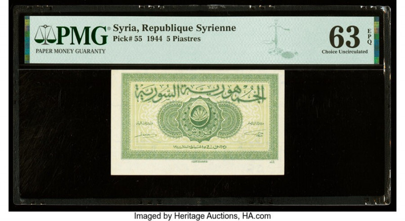 Syria Republique Syrienne 5 Piastres 15.2.1944 Pick 55 PMG Choice Uncirculated 6...