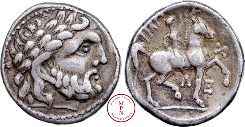Danube, Tétradrachme, Imitation des tétradrachmes de Philippe II, Av. Tête lauré...