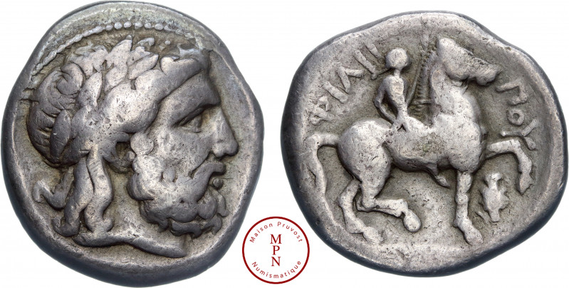 Macédoine, Philippe II (359-336), Tétradrachme, Amphipolis, Av. Tête laurée de Z...