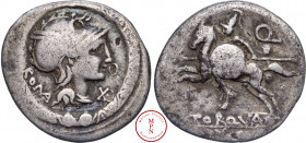 Manlia, L. Manlius Torquatus, Denier, 113-112 avant J.-C., Rome, Av. ROMA, Tête casquée de Rome à droite, un X devant, le tout dans un torque, Rv. L. ...