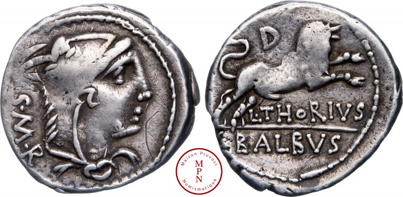 Thoria, L. Thorius Balbus, Denier, 105 avant J.-C., Rome, Av. ISMR, Tête de Juno...
