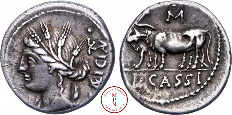 Cassia, L. Cassius Caecianus, Denier, 102 avant J.-C., Rome, Av. CÆICIAN, Tête d...