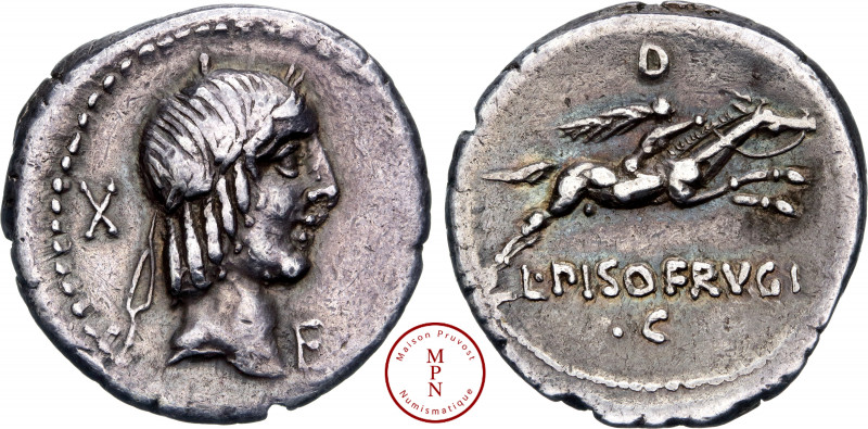 Calpurnia, L. Calpurnius Piso Frugi, Denier, 90 avant J.-C., Rome, Av. Tête laur...