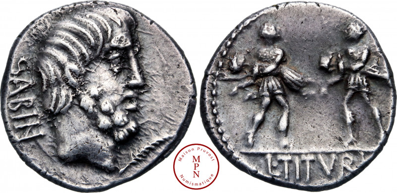 Tituria, L. Titurius L.f. Sabinus, Denier, 89 avant J.-C., Rome, Av. Tête de Tat...