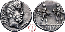 Tituria, L. Titurius L.f. Sabinus, Denier, 89 avant J.-C., Rome, Av. Tête de Tatius à droite, SABIN derrière la tête et une palme sous la tête, Rv. L....