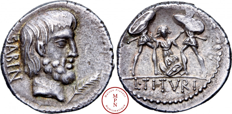 Tituria, L. Titurius L.f. Sabinus, Denier, 89 avant J.-C., Rome, Av. Tête de Tat...