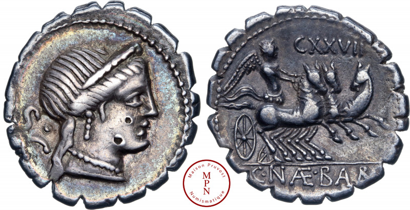 Naevia, C. Naevius Balbus, Denier serratus, 79 avant J.-C., Rome, Av. Tête de Vé...