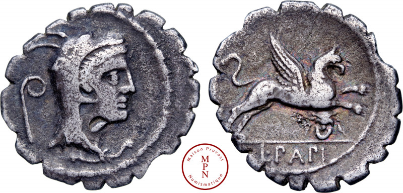 Papia, L. Papius, Denier serratus, 79 avant J.-C., Rome, Av. Tête de Junon Sospi...