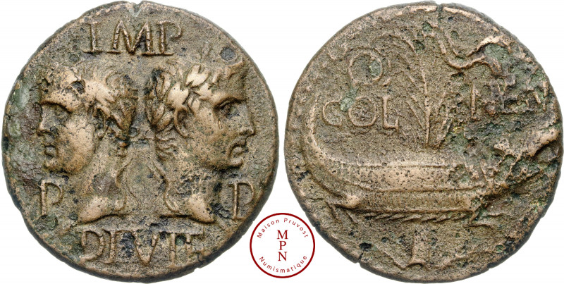 Auguste (27 avant J.C. - 14 après J.C.), As (Dupondius) de Nîmes, type 4, Vers 1...