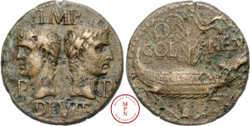 Auguste (27 avant J.C. - 14 après J.C.), As (Dupondius) de Nîmes, type 4, Vers 16-10 avant J.C., Nîmes, Av. IMP DIVI . F P P, Têtes adossées d'Agrippa...