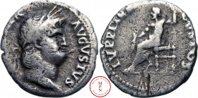 Néron (54-68), Denier, 64-65, Rome, Av. NERO CAESAR AVGVSTVS, Tête laurée à droite, Rv. IVPPITER CVSTOS, Jupiter assis à gauche, Argent, B+, 3.25 g, 1...