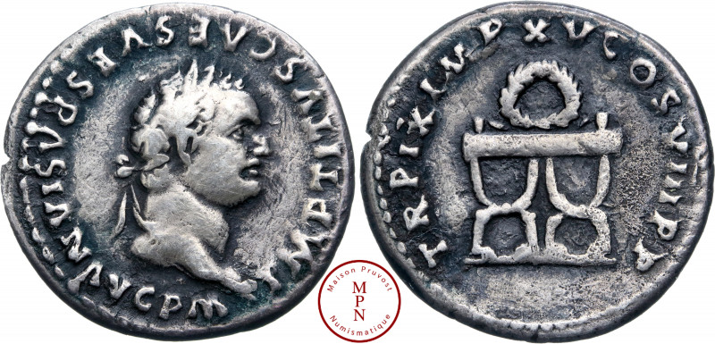 Titus (79-81), Denier, 80, Rome, Av. IMP TITVS CAES VESPASIAN AVG P M, Tête laur...