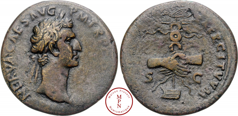 Nerva (96-98), Sesterce, 96, Rome, Av. IMP NERVA CAES AVG P M TR P COS II P P, T...
