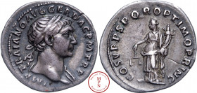 Trajan (98-117), Denier, 103-111, Rome, Av. IMP TRAIANO AVG GER DAC PM TR P, Tête laurée à droite, Rv. COS V P P SPQR OPTIMO PRINC, Aequitas debout à ...