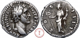 Antonin le Pieux (138-161), Denier, 148-149, Rome, Av. ANTONINVS AVG PIVS PP TR P XII, Tête laurée à droite, Rv. COS IIII, La Félicité debout à gauche...