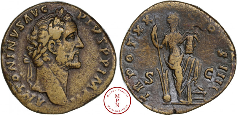 Antonin le Pieux (138-161), Sesterce, 156-157, Rome, Av. ANTONINVS AVG PIVS P P ...