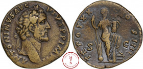 Antonin le Pieux (138-161), Sesterce, 156-157, Rome, Av. ANTONINVS AVG PIVS P P IMP II, Tête laurée à droite, Rv. TR POT XX COS IIII, L'Annone tenant ...
