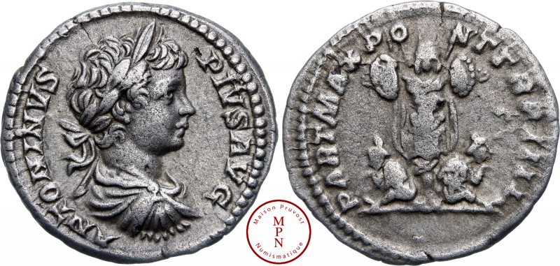 Caracalla (198-217), Denier, 201, Rome, Av. ANTONINVS PIVS AVG, Buste lauré, dra...