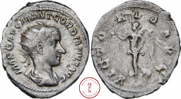 Gordien III (238-244), Antoninien, 238-239, Rome, Av. IMP CAES MANT GORDIANVS AVG, Buste radié, drapé et cuirassé à droite, Rv. VICTORIA AVG, La Victo...
