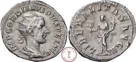 Gordien III (238-244), Antoninien, 240, Rome, Av. IMP GORDIANV PIVS FEL AVG, Buste radié, drapé et cuirassé à droite, Rv. LIBERALITAS AVG III, La Libé...