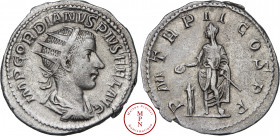 Gordien III (238-244), Antoninien, 240, Rome, Av. IMP GORDIANV PIVS FEL AVG, Buste radié, drapé et cuirassé à droite, Rv. P M TR P II COS P P, l'Emper...