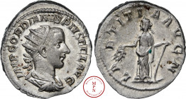 Gordien III (238-244), Antoninien, 238-244, Rome, Av. IMP GORDIANV PIVS FEL AVG, Buste radié, drapé et cuirassé à droite, Rv. LAETITIA AVG N, La Joie ...